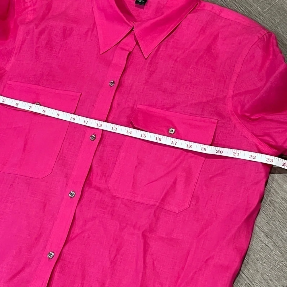 Women’s XL 100% Linen Pink Button Front Beach Vacation Lightweight Classic Shirt - Picture 7 of 9